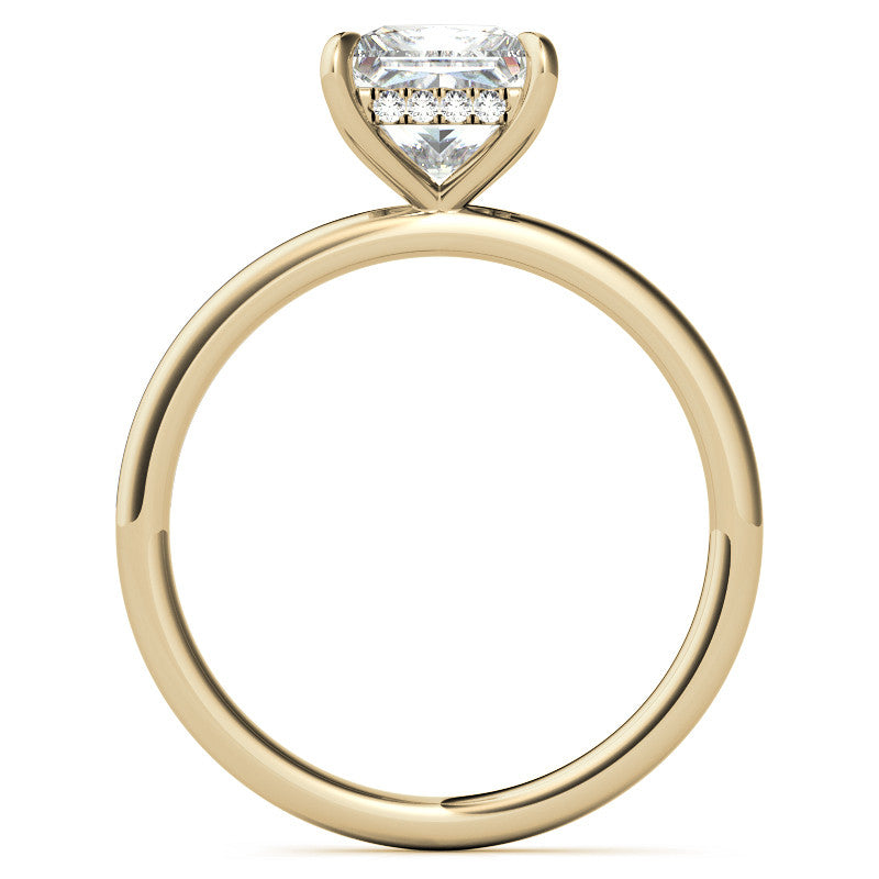 Princess Moissanite Solitaire Ring with Hidden Halo and Plain Band