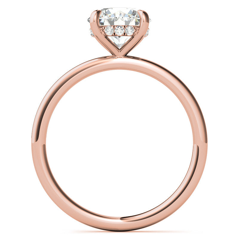 Round Brilliant Moissanite Solitaire Ring with Hidden Halo and Plain Band