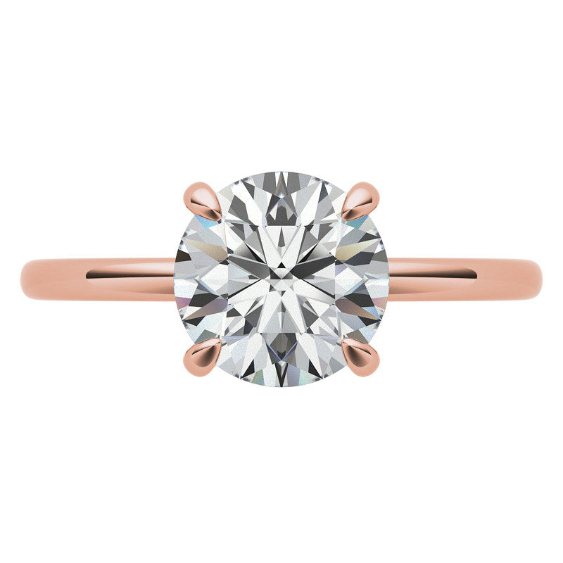 Round Brilliant Moissanite Solitaire Ring with Hidden Halo and Plain Band