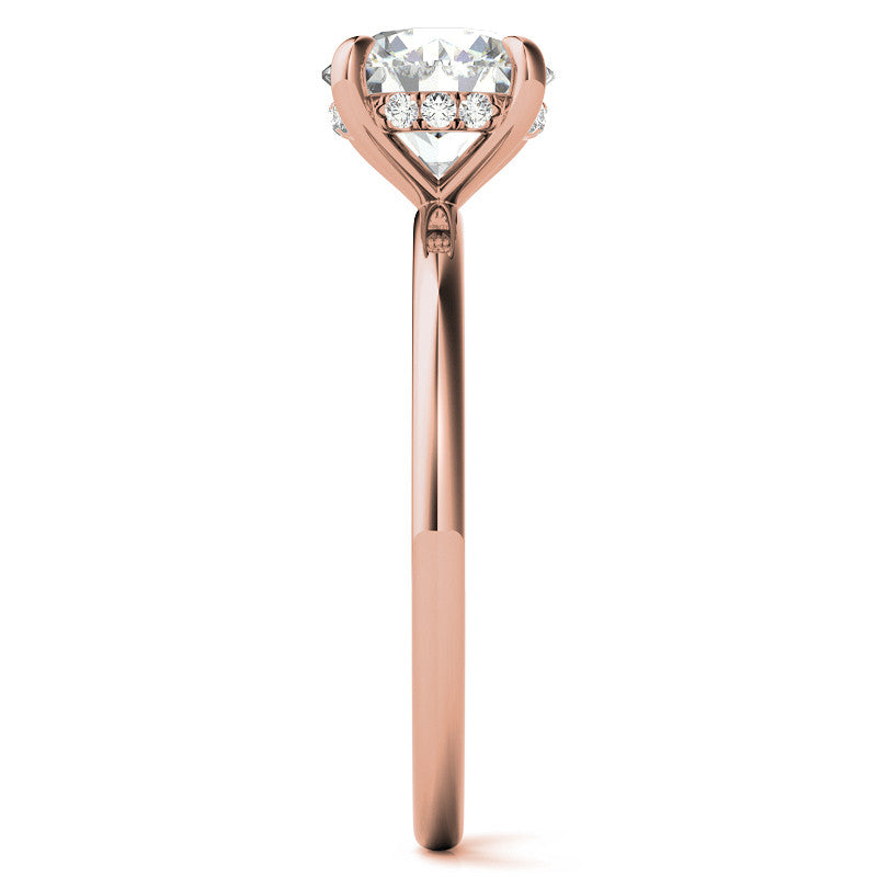 Round Brilliant Moissanite Solitaire Ring with Hidden Halo and Plain Band
