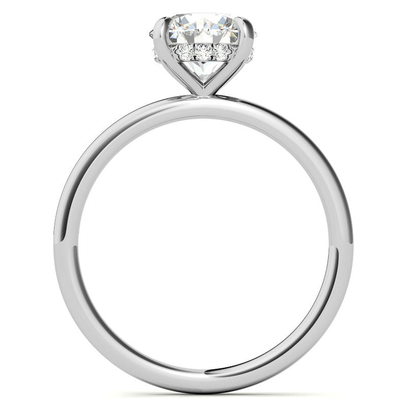 Round Brilliant Moissanite Solitaire Ring with Hidden Halo and Plain Band