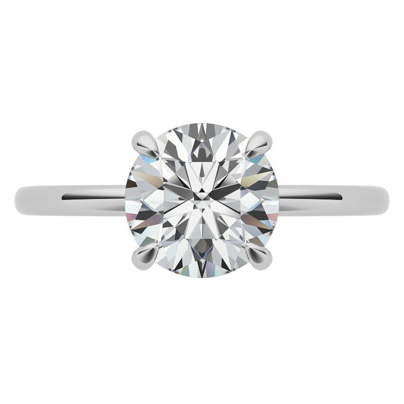 Round Brilliant Moissanite Solitaire Ring with Hidden Halo and Plain Band