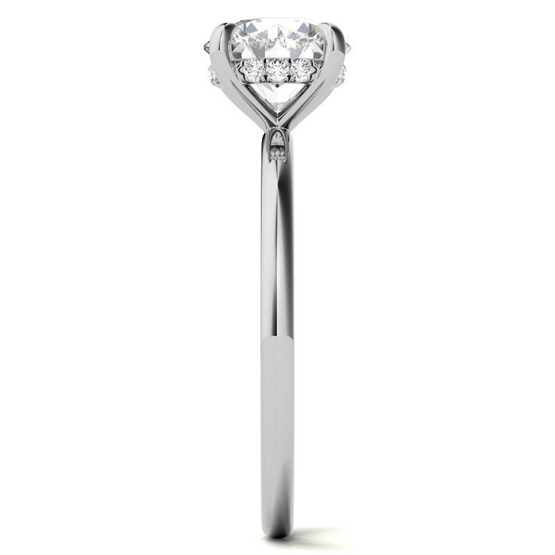 Round Brilliant Moissanite Solitaire Ring with Hidden Halo and Plain Band