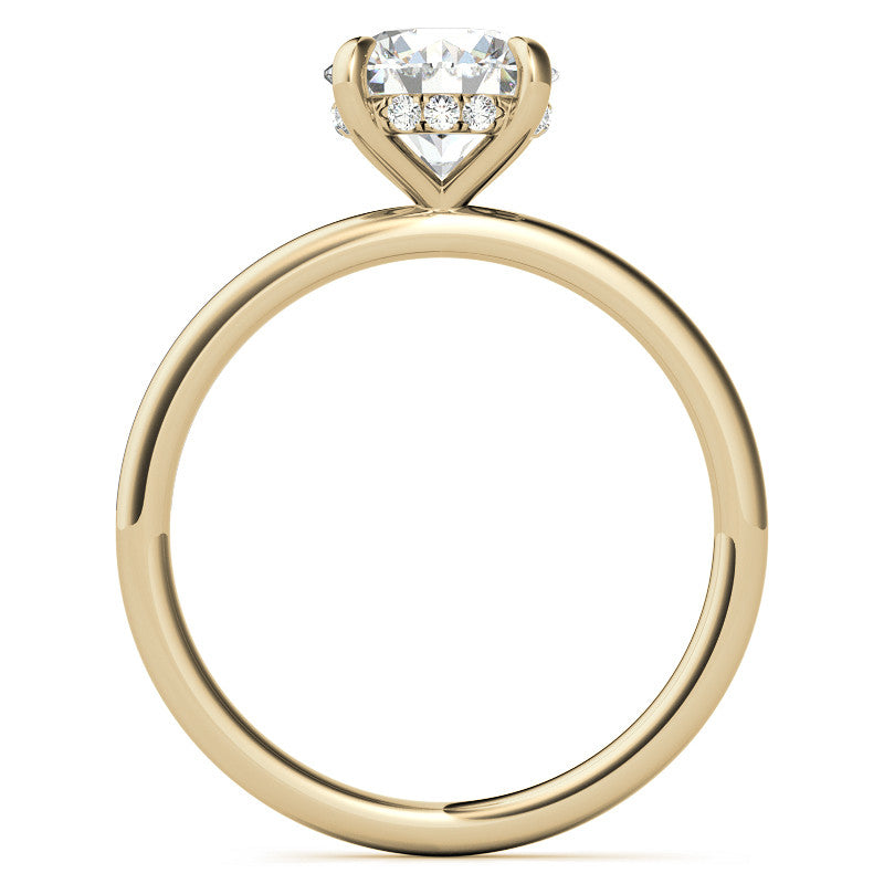 Round Brilliant Moissanite Solitaire Ring with Hidden Halo and Plain Band