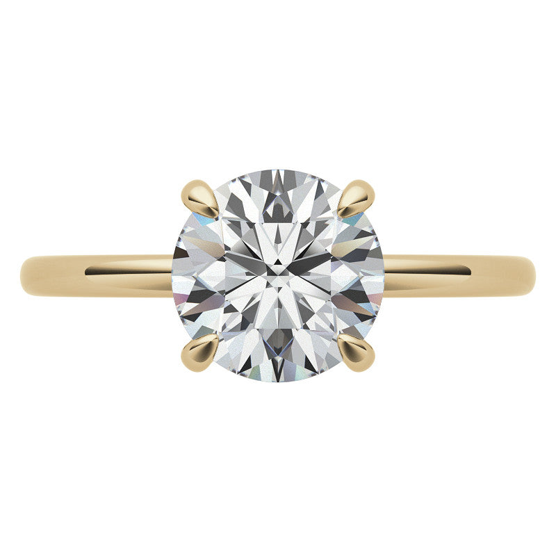 Round Brilliant Moissanite Solitaire Ring with Hidden Halo and Plain Band
