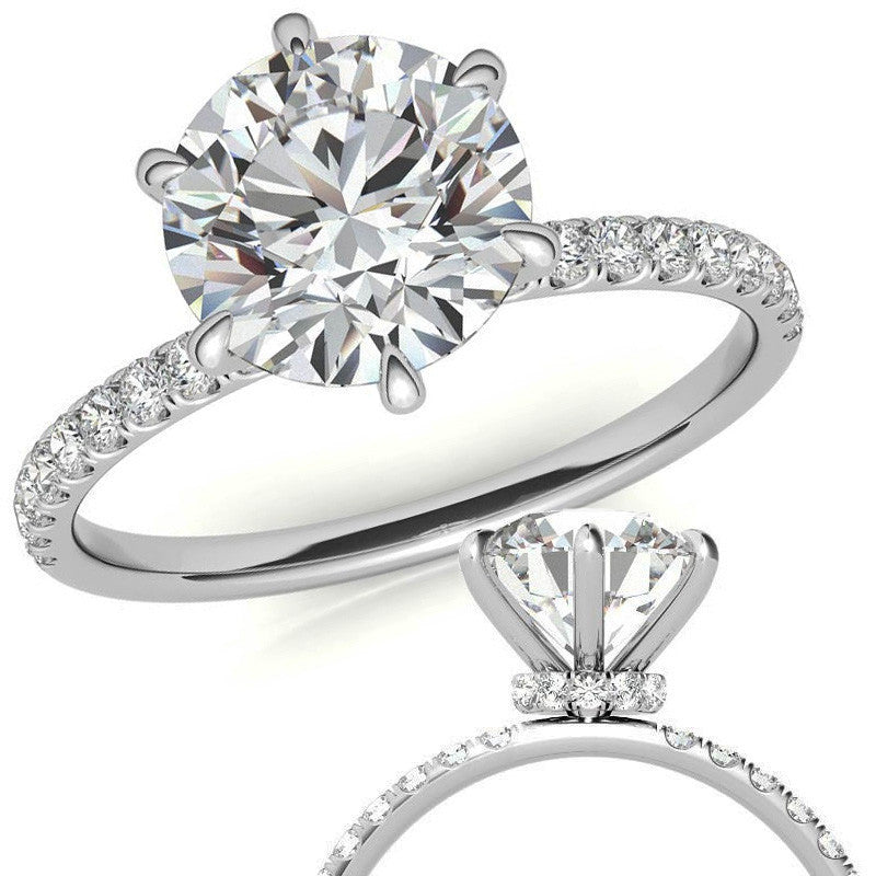 6-Prong Round Brilliant Moissanite Engagement Ring with Collar