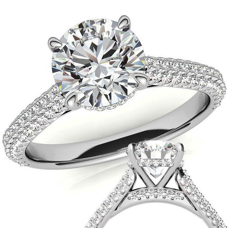 Round Pave Cathedral Moissanite Engagement Ring