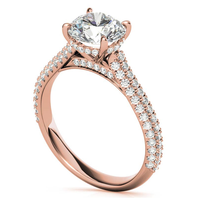 Round Pave Cathedral Moissanite Engagement Ring