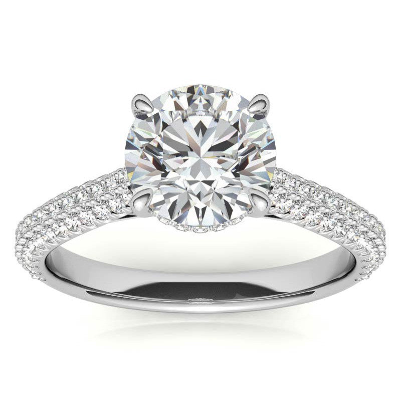 Round Pave Cathedral Moissanite Engagement Ring