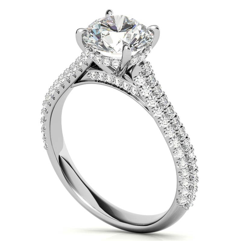 Round Pave Cathedral Moissanite Engagement Ring