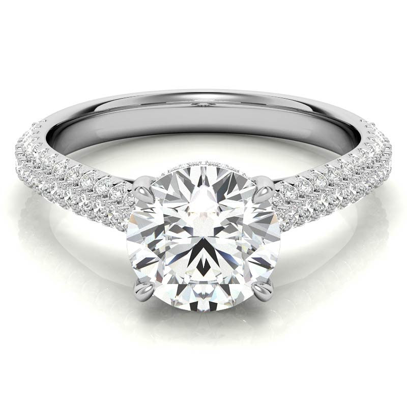 Round Pave Cathedral Moissanite Engagement Ring