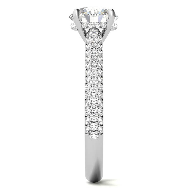 Round Pave Cathedral Moissanite Engagement Ring