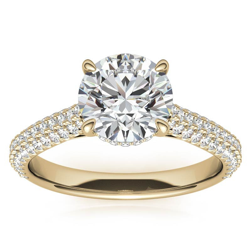 Round Pave Cathedral Moissanite Engagement Ring
