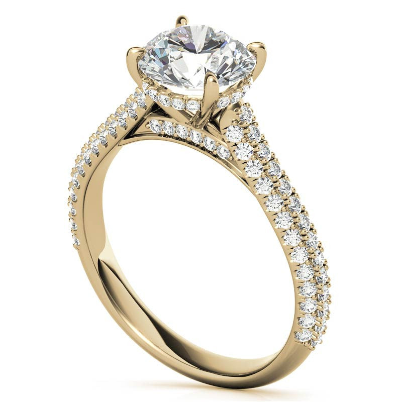 Round Pave Cathedral Moissanite Engagement Ring