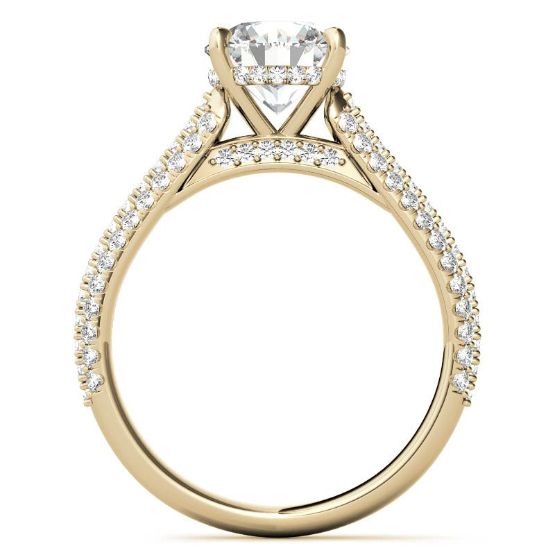 Round Pave Cathedral Moissanite Engagement Ring
