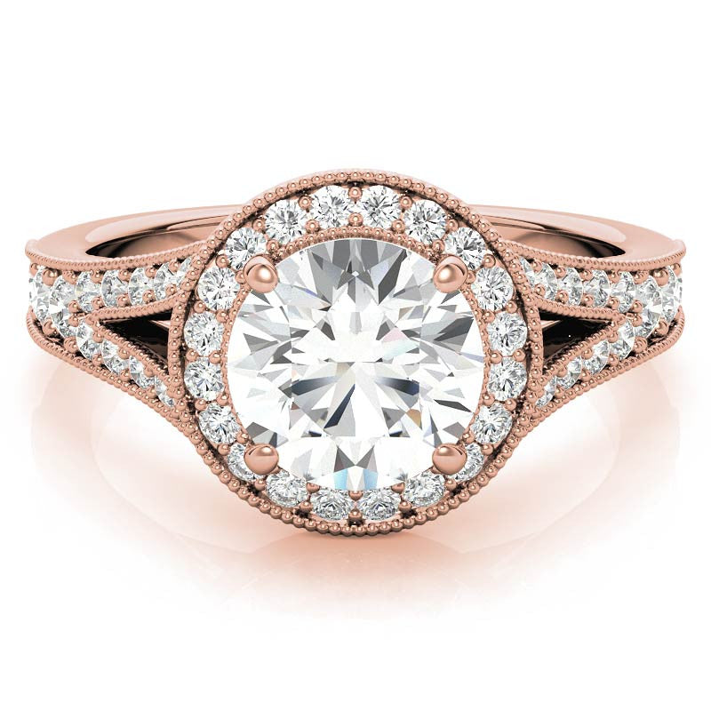 Round Split Shank Halo Engagement Ring with Milgrain