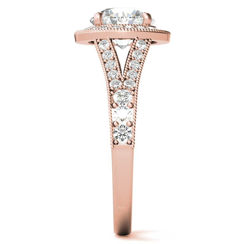 Round Split Shank Halo Engagement Ring with Milgrain