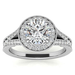 Round Split Shank Halo Engagement Ring with Milgrain