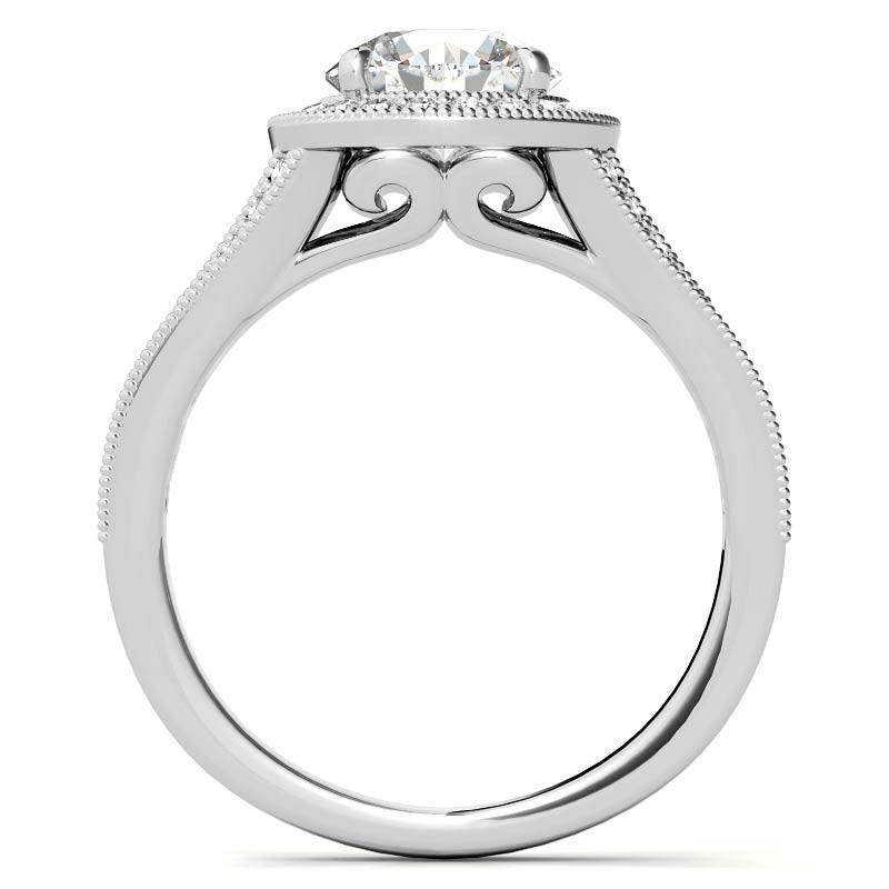 Round Split Shank Halo Engagement Ring with Milgrain