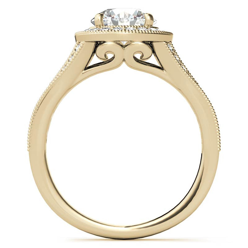 Round Split Shank Halo Engagement Ring with Milgrain