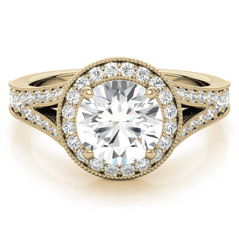 Round Split Shank Halo Engagement Ring with Milgrain