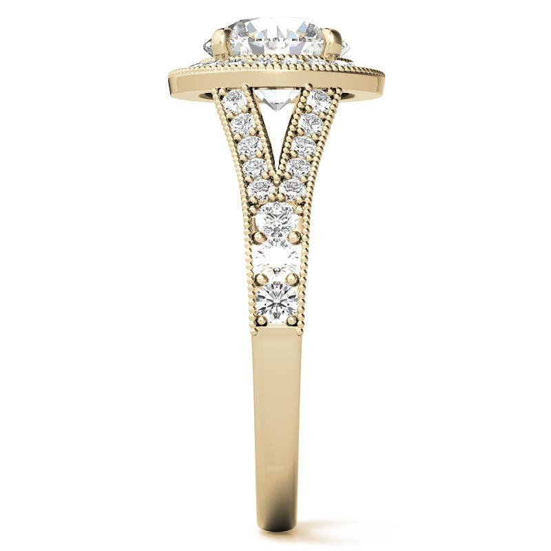 Round Split Shank Halo Engagement Ring with Milgrain