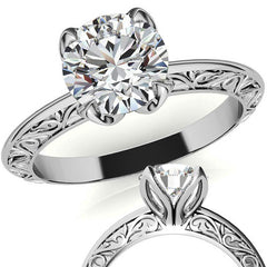 Round Scroll Accent Solitaire Ring with Tulip Prongs