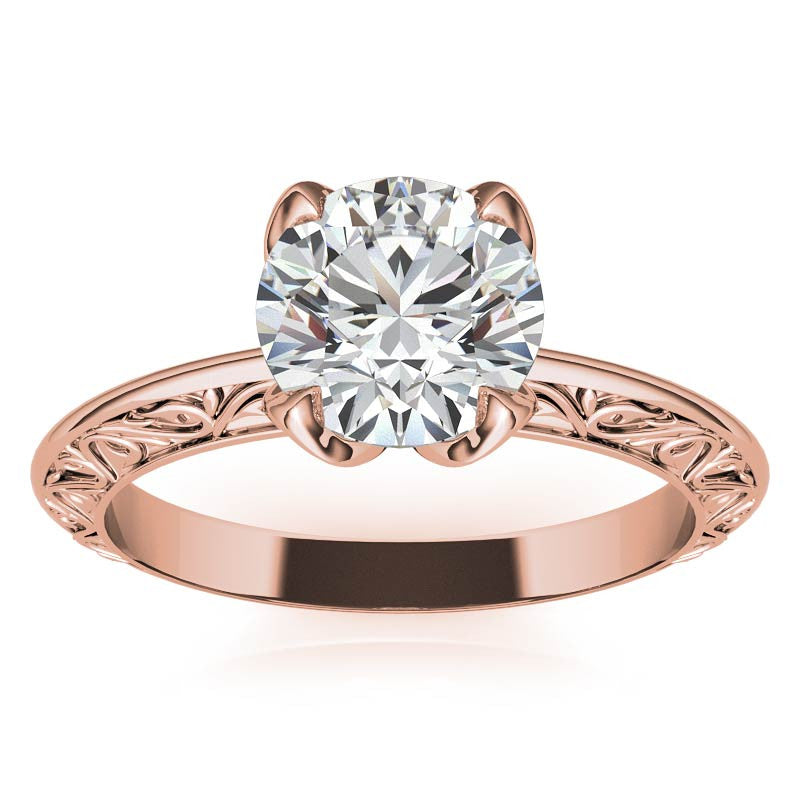 Round Scroll Accent Solitaire Ring with Tulip Prongs