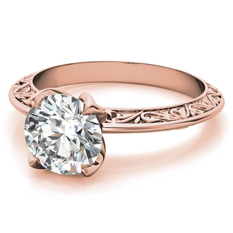 Round Scroll Accent Solitaire Ring with Tulip Prongs