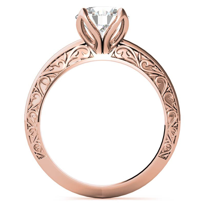 Round Scroll Accent Solitaire Ring with Tulip Prongs