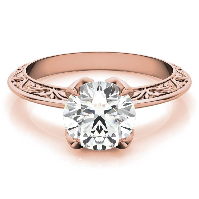 Round Scroll Accent Solitaire Ring with Tulip Prongs