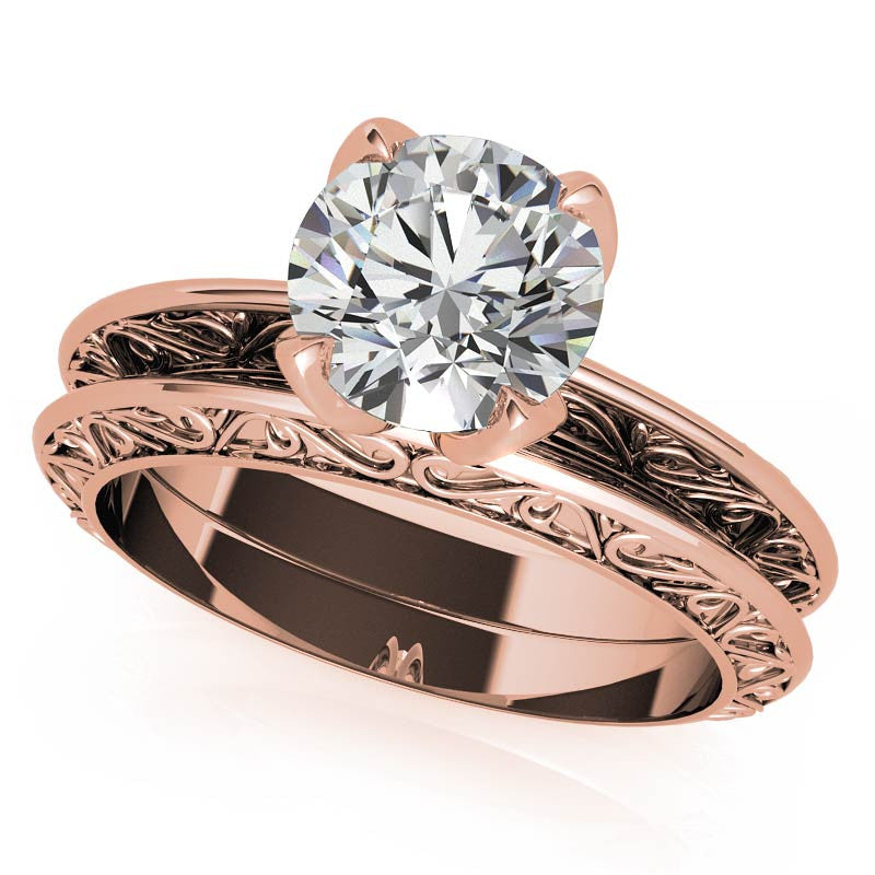 Round Scroll Accent Solitaire Ring with Tulip Prongs