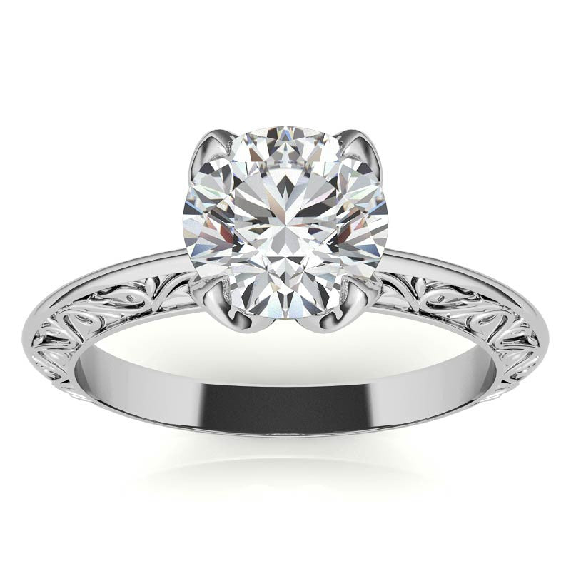 Round Scroll Accent Solitaire Ring with Tulip Prongs