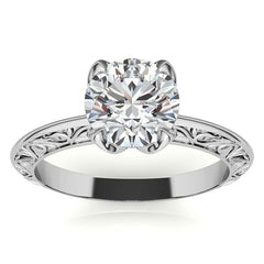 Round Scroll Accent Solitaire Ring with Tulip Prongs
