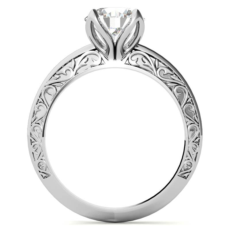Round Scroll Accent Solitaire Ring with Tulip Prongs