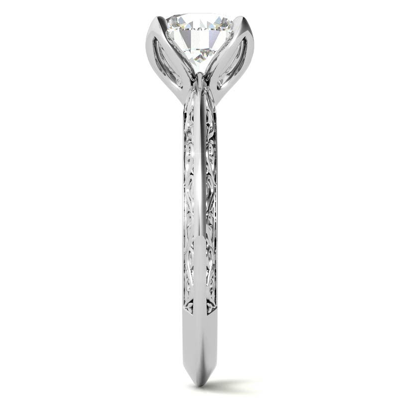 Round Scroll Accent Solitaire Ring with Tulip Prongs