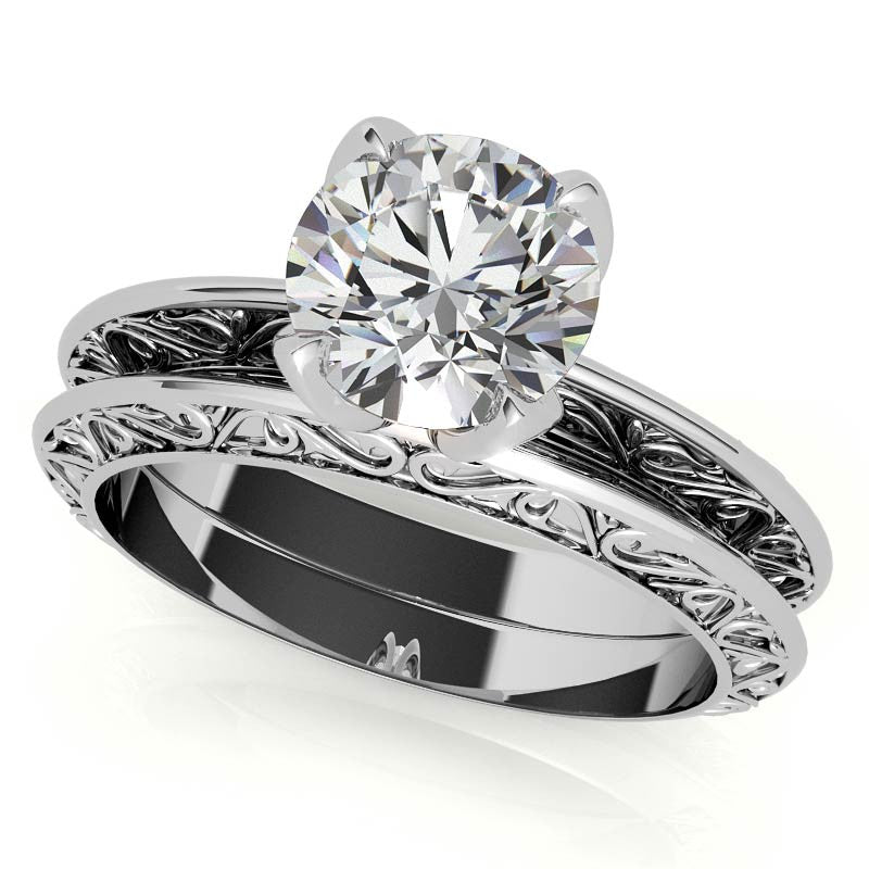 Round Scroll Accent Solitaire Ring with Tulip Prongs