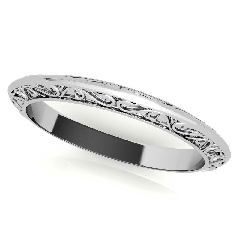 Round Scroll Accent Solitaire Ring with Tulip Prongs