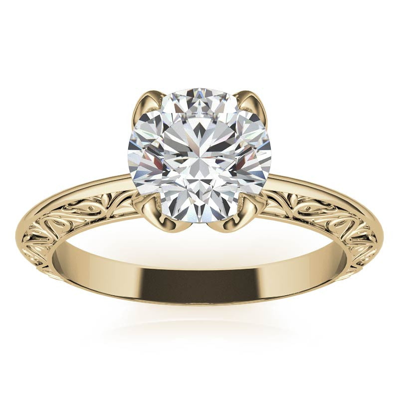Round Scroll Accent Solitaire Ring with Tulip Prongs