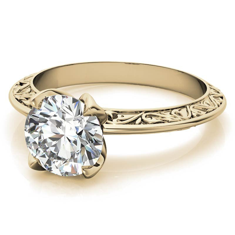 Round Scroll Accent Solitaire Ring with Tulip Prongs