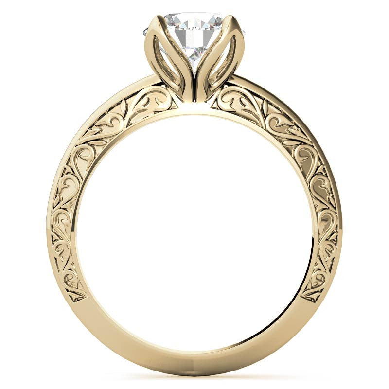 Round Scroll Accent Solitaire Ring with Tulip Prongs