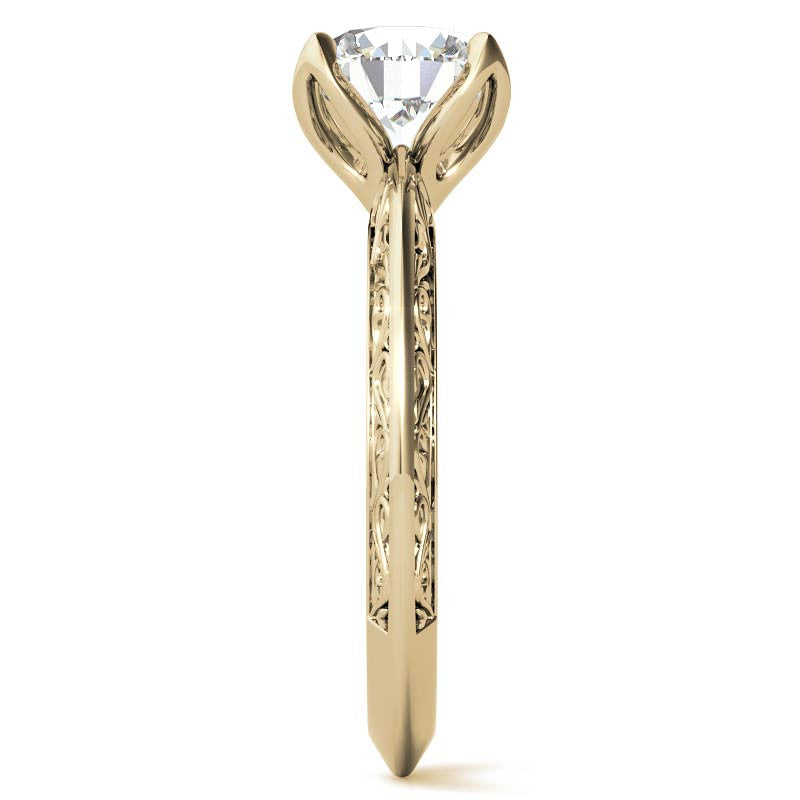 Round Scroll Accent Solitaire Ring with Tulip Prongs
