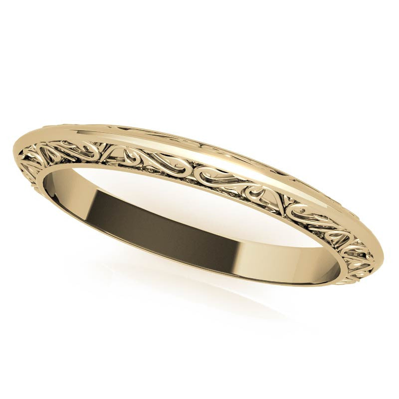 Round Scroll Accent Solitaire Ring with Tulip Prongs