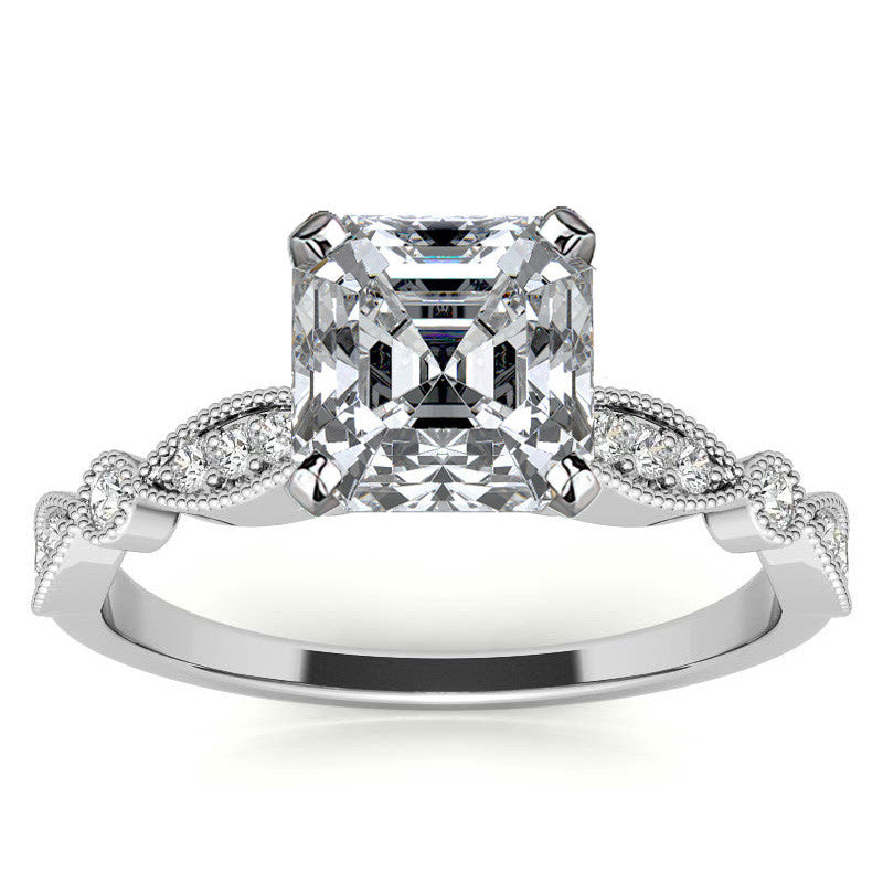 Scalloped Design Moissanite Engagement Ring with Milgrain