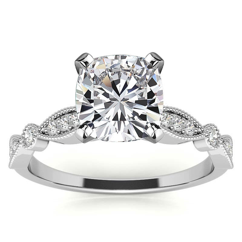 Scalloped Design Moissanite Engagement Ring with Milgrain