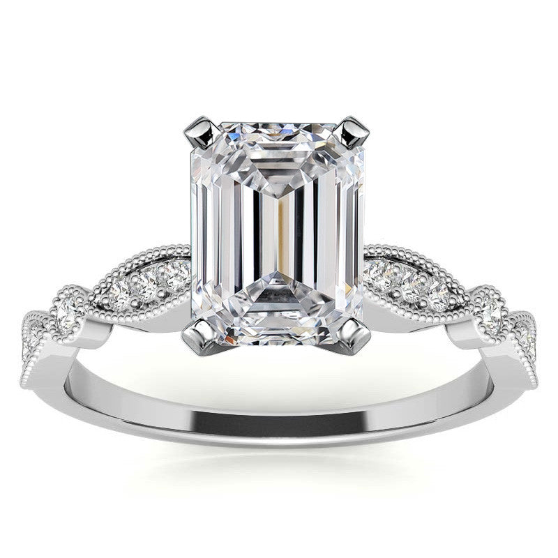 Scalloped Design Moissanite Engagement Ring with Milgrain