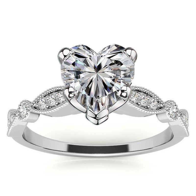 Scalloped Design Moissanite Engagement Ring with Milgrain