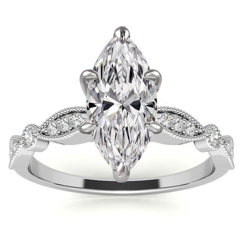 Scalloped Design Moissanite Engagement Ring with Milgrain