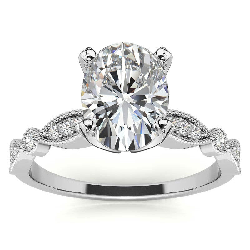 Scalloped Design Moissanite Engagement Ring with Milgrain