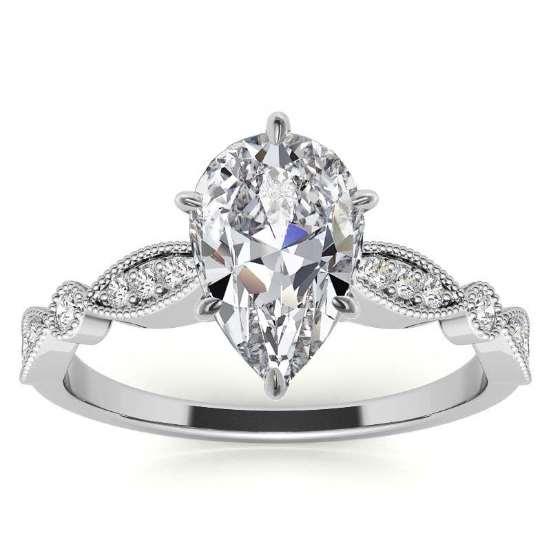 Scalloped Design Moissanite Engagement Ring with Milgrain